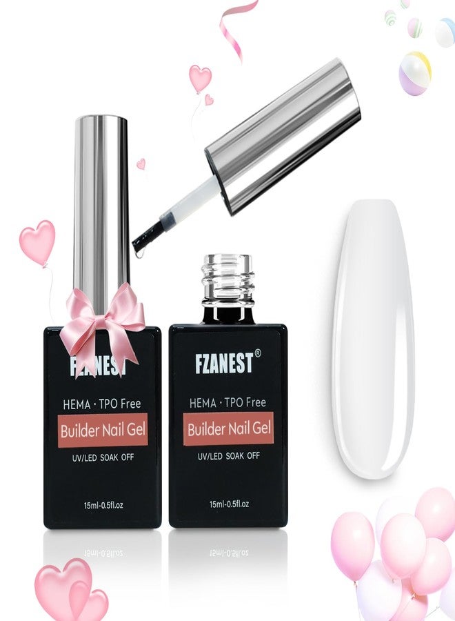 FZANEST Builder Nail Gel Hema & TPO-Free 15ml *2 pcs Clear Hard Gel Extension For Nails Thickening Strengthener Brush on Builder Bottle Soak Off UV Holiday Nail Art Design for Girls - Image 1